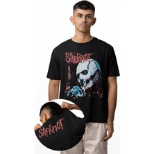 Fuddy Moda Unisex Vintage Slipknot Ense Baskılı Siyah Tişört, Oversize Rock Band Temalı T-Shirt