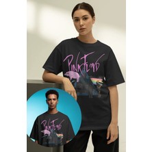 Fuddy Moda Unisex Pink Floyd Yazılı Tişört, Oversize Rock Band Baskılı Bisiklet Yaka T-Shirt