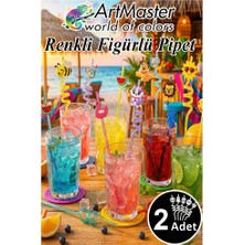 ArtMaster Figürlü Pipet 2 Adet Sevimli Renkli Kıvrımlı Pipet 26 cm Ev Dekoratif Kokteyl Yıkanabilir Emoji Çocuklar Için