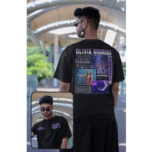 Fuddy Moda Unisex Or Olivia Rodrigo Sırt Baskılı Tişört, Oversize Müzik Temalı Bisiklet Yaka T-Shirt