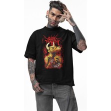 Fuddy Moda Unisex Cattle Decapitation Baskılı Tişört, Oversize Death Metal Müzik Temalı Bisiklet Yaka T-Shirt