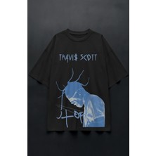 Fuddy Moda Unisex Utopia Blue Baskılı Tişört, Oversize Travis Scott Temalı Bisiklet Yaka T-Shirt