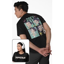 Fuddy Moda Unisex Huntrix Zoey Sırt Baskılı Tişört, Oversize Kpop Demon Hunters Temalı T-Shirt