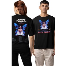 Fuddy Moda Unisex The Lifetimes Tour Sırt Baskılı Tişört, Oversize Katy Perry Yazılı Bisiklet Yaka T-Shirt