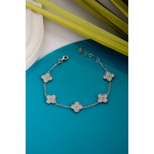 Innuendo 925 Ayar Gümüş Taşlı 5 Yoncalı Bileklik