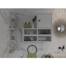 Nettrends Modüler Banyo Seti Kapaklı Dolap 2 Katlı Düzenleyici 5’li Askılık Banyo Seti, BEYAZ-NRG-BNY-S-1001