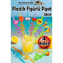 Artlantis Figürlü Pipet 4 Adet Sevimli Renkli Kıvrımlı Pipet 26 cm Dekoratif Kokteyl Yıkanabilir Emoji Çocuklar Için