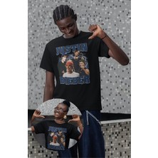 Fuddy Moda Unisex Resimli Justin Bieber Baskılı Tişört, Oversize Müzik Temalı T-Shirt