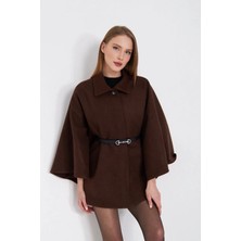 Mesga Butik Kemerli Kaşe Panço Kahve Pt