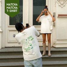 Mim And More Matcha Matcha Baskılı Unisex Oversize Tişört – Modal Kumaş, Hafif ve Rahat T-Shirt
