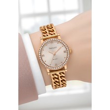 Ferrucci Zincir Model Kordon Çelik Kasa Kadın Kol Saati, Bileklik Hediye Rose Renk ZMFER206