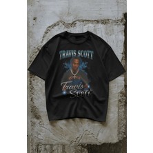 Fuddy Moda Unisex Power Travis Scott Baskılı Tişört, Oversize Rapper Temalı Bisiklet Yaka T-Shirt