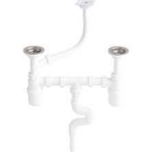 DESIPHON Çift Gözlü Lavabo Için Körüklü Sifon, 304 Paslanmaz Çelik, Dik Taşmalı, Esnek Bağlantılı, Koku Önleyici