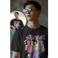Fuddy Moda Unisex Sajaboys Star Baskılı Tişört, Oversize Kpop Demon Hunters Temalı Bisiklet Yaka T-Shirt
