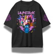 Fuddy Moda Unisex Huntrix Kol Baskılı Tişört, Oversize Kpop Demon Hunters Temalı T-Shirt