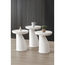 Altınaks Mobilya Elips 3'lü Sehpa, Yan Sehpa, Zigon Sehpa - Beyaz & Beyaz Mermer Desenli Tabla