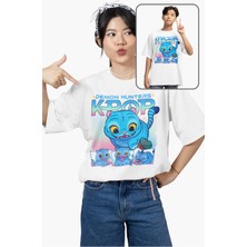 Fuddy Moda Unisex Demon Hunters Yazılı Tişört, Oversize Kpop Derpy Temalı T-Shirt