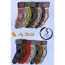 AYMELEK Kadın Yün Çorap (3 Çift) Doğal Lambswool Yünlü Özbek - Türkmen Yün Çorap