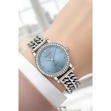 Ferrucci Zincir Model Kordon Çelik Kasa Kadın Kol Saati, Bileklik Hediye Gümüş-Mavi Renk ZMFER206