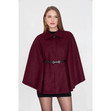 Mesga Butik Kemerli Kaşe Panço Bordo Pt