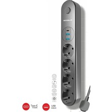 Gunkes Termal Akım Korumalı 2.1A Şarj Çıkışlı 10A 2 mt USB ve Type-C Şarj Çıkışlı  Uzatma Grup Priz