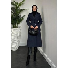 Tesettür Diyarı Desire Astarlı Düğmeli Kaşe Tesettür Kaban- Lacivert