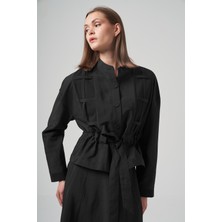 Ceremony Ceketi Kafes Detaylı Eteğinin Yanları Düğme Detaylı Takım 6930 Siyah