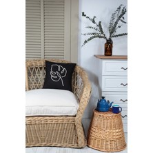 Bedinn Boho Kırlent Kılıfı Yaprak Çizgi Sanatı Siyah, Tek Çizgi Sanatı, Minimalist Çizim 45x45 Cm