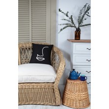 Bedinn Boho Kırlent Kılıfı Yüz Çizgi Sanatı Siyah, Tek Çizgi Sanatı, Minimalist Çizim 45x45 Cm