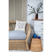 Bedinn Boho Kırlent Kılıfı Kedi Çizgi Sanatı Krem, Tek Çizgi Sanatı, Minimalist Çizim 45x45 Cm