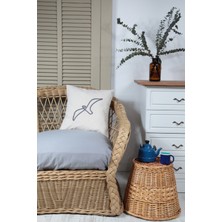 Bedinn Boho Kırlent Kılıfı Martı Çizgi Sanatı Krem, Tek Çizgi Sanatı, Minimalist Çizim 45x45 Cm