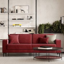 Enza Home Briza Plus Kadife Dokulu, 3'lü Yataklı Koltuk - Koyu Pembe