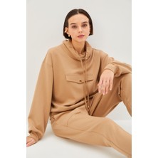 Allyco Sahte Cep Görünümlü Şapkalı Regular Örme Sweatshirt