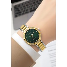 Ferrucci Çelik Kordon Çelik Kasa Kadın Kol Saati, Bileklik Hediye Gümüş-Gold-Yeşil ZMFER202