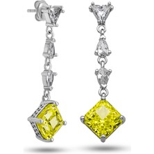 Stillove Gümüş Ice Cut Sitrin Zirkon Taşlı Işıltılı Kadın Küpe