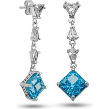 Stillove Gümüş Ice Cut Mavi Zirkon Taşlı Işıltılı Kadın Küpe