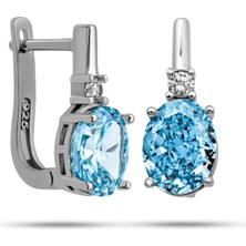 Stillove Gümüş Ice Cut Oval Mavi Zirkon Taşlı Kadın Küpe