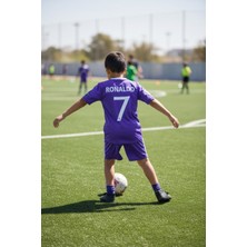 Halı Saha Forma Çocuk Beyaz Çoraplı Mor Ronaldo 2017 Real Madrid Alt Üst Takım Şortlu