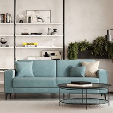 Enza Home Briza Plus Kadife Dokulu, 3'lü Yataklı Koltuk - Açık Mavi