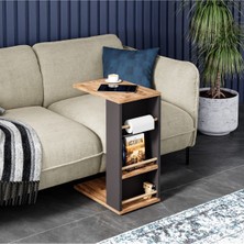 Ayz Pint C Tipi Koltuk Yanı Sehpası Dergilikli Laptop Kahve Yan Sehpası Antrasit-Çam