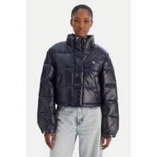 Calvin Klein Kadın Mavi Parlak Kısa Şişme Ceket Standart Kalıp 3 İplik Şardonlu Kumaş LV047D504G-VEK