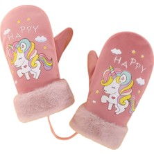 Petityu Sıcacık Tutan Eldiven Kadifemsi Pembe Içi Kürklü Unicorn Happy Kız Çocuk