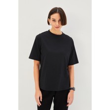 Allyco Bisiklet Yaka Taşlı Siyah Örme Tişört