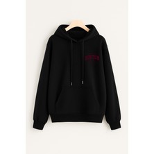 EYDAMOON Siyah Kışlık Minimalist Boston Baskılı Regular Fit Kapüşonlu Sweatshirt