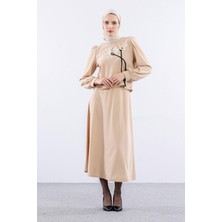 Ribana Classic Kadın Mevsimlik Dokuma Kumaş Çiçek Aksesuarlı Sweatshirt ve Beli Lastikli Scuba Etekli Takım