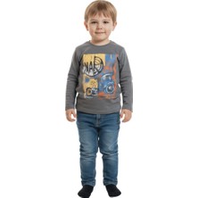 Fancy Kids Antalya Erkek Çocuk Baskılı Uzun Kollu Sweatshirt Koyu Gri %100 Pamuk