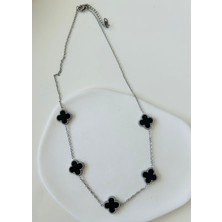 Nur Tasarım Atolyesi Kadın Çelik Siyah Gümüş Minik Yonca Kolye