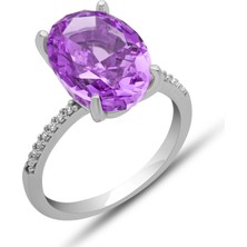 Stillove Gümüş Ice Cut Oval Mor Zirkon Taşlı Kadın Yüzük