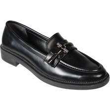 Yaz Kış Ayakkabı Yazkış Kadın Siyah Cilt Üzeri Tokalı Kolej Klasik Ayakkabı