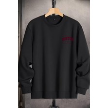 EYDAMOON Unisex Kışlık Minimalist Boston Baskılı Regular Pamuklu Bisiklet Yaka Sweatshirt